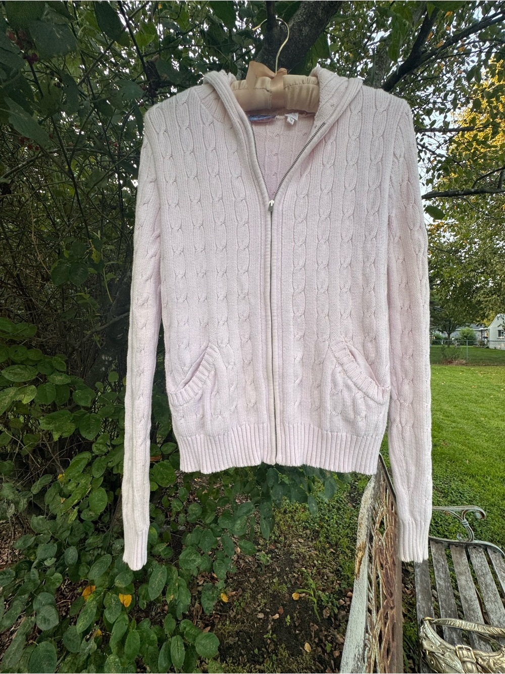 Y2K Acrobat Light Pink Cable-Knit Zip Hoodie Sweater
